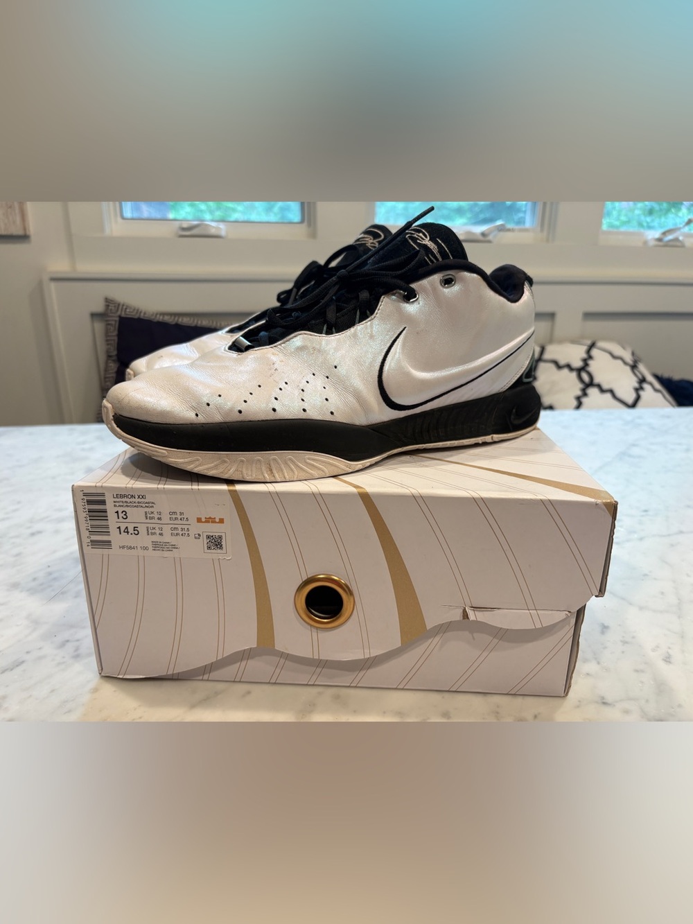 LeBron XXi, Men's Size 13, Black/White/Pearl, Good pre owned condition, with box